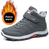 Mandotos International men's plush winter hiking cotton boots with Velcro buckle, lightweight, warm, durable, outdoor snow footwear.