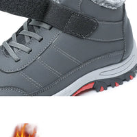 Mandotos International men's winter hiking cotton boots with plush lining, Velcro buckle, lightweight design, ideal for outdoor snow activities.