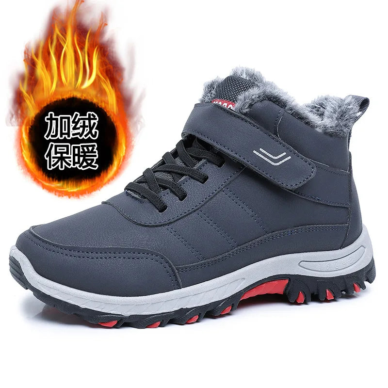Mandotos International men's winter plush outdoor hiking cotton boots with Velcro buckle, lightweight, warm, and durable snow boots.