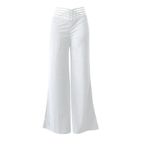 Women flared pants by MANDOTOS INTERNATIONAL, high waist casual trousers with sheer mesh patches and wide-leg design.