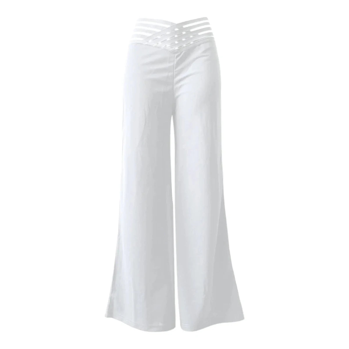 Women flared pants by MANDOTOS INTERNATIONAL, high waist casual trousers with sheer mesh patches and wide-leg design.