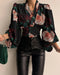 Women's blouse from MANDOTOS INTERNATIONAL with irregular V-neck, lantern sleeves, solid color, casual loose fit, perfect for autumn.