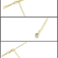 Women's gold body chain necklace bikini jewelry set with four pieces, featuring intricate chains and stylish design by MANDOTOS INTERNATIONAL.
