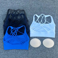 Women's shockproof yoga crop top by MANDOTOS INTERNATIONAL, anti-sweat gym sports bra with supportive fit and moisture-wicking fabric.