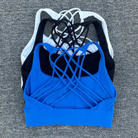 Women's shockproof yoga crop top and gym sports bra by MANDOTOS INTERNATIONAL, featuring anti-sweat fabric and supportive fit.