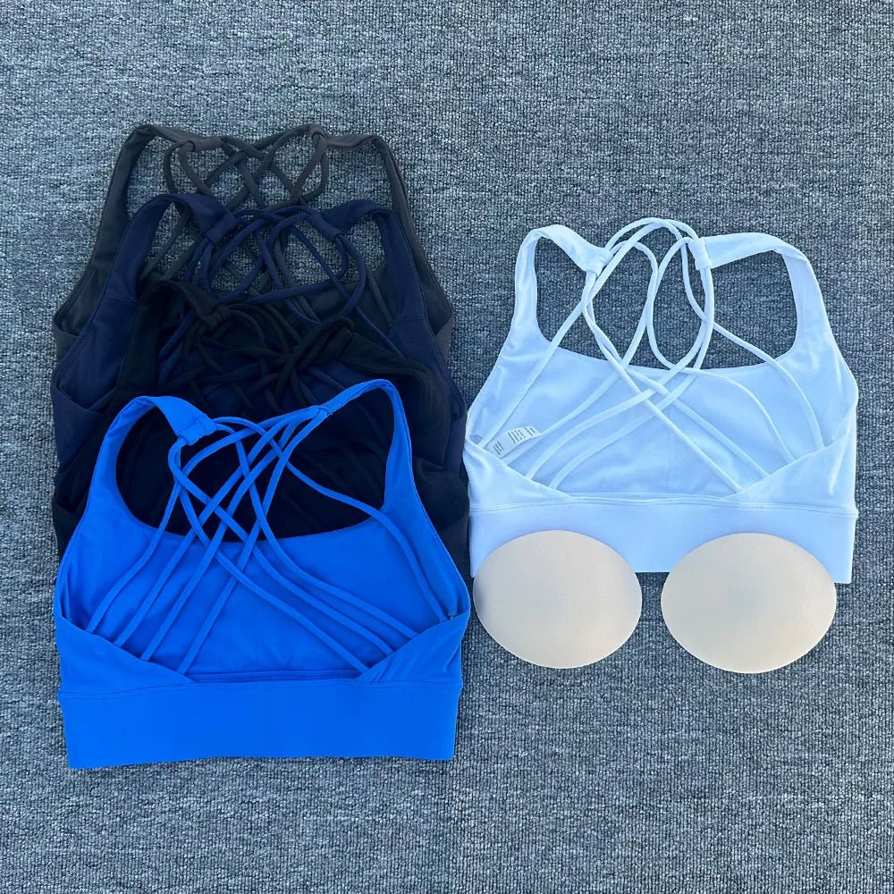 Women's shockproof yoga crop top by MANDOTOS INTERNATIONAL, anti-sweat gym sports bra with supportive fit and breathable fabric.