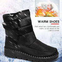 Women's waterproof winter snow boots by MANDOTOS INTERNATIONAL, non-slip ankle boots with warm platform soles, suitable for cold weather.