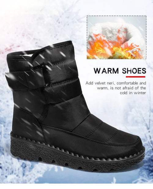 Women's waterproof winter snow boots by MANDOTOS INTERNATIONAL, non-slip ankle boots with warm platform soles, suitable for cold weather.