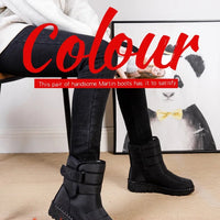 Women's waterproof winter snow boots by MANDOTOS INTERNATIONAL, non-slip ankle boots with warm platform for cold weather.