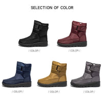 Women's waterproof winter snow boots by MANDOTOS INTERNATIONAL, non-slip ankle boots with warm platform soles, suitable for cold weather.