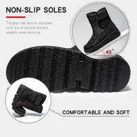 Women's waterproof winter snow boots by MANDOTOS INTERNATIONAL featuring non-slip soles, warm lining, and platform ankle design.