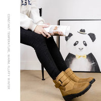 Women's waterproof winter snow boots by MANDOTOS INTERNATIONAL featuring non-slip soles and warm platform design.