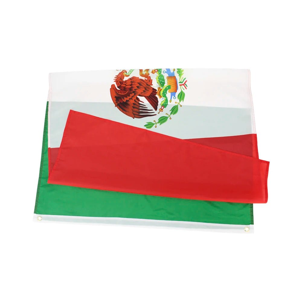 Mexico national flag, 90x150cm polyester hanging banner with vibrant printed Mexican colors for decoration.