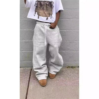 Mandotos International Y2K embroidered black gray camo tactical jogger pants with drawstring, suitable for men and women.