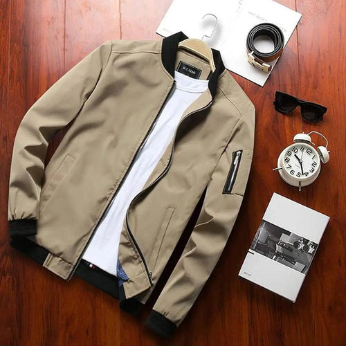 Men's casual baseball jacket by MANDOTOS, youth trend style with a sporty, uniform-inspired design in a modern casual look.