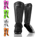 Mandotos kickboxing shin guards and Muay Thai leg protectors showing padded design and adjustable straps for secure fit.