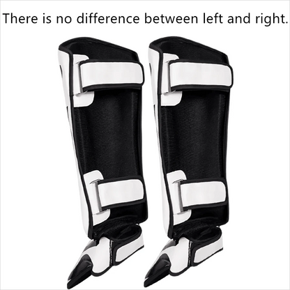 Mandotos kickboxing shin guards and Muay Thai leg protectors, padded and adjustable for martial arts training and competition.