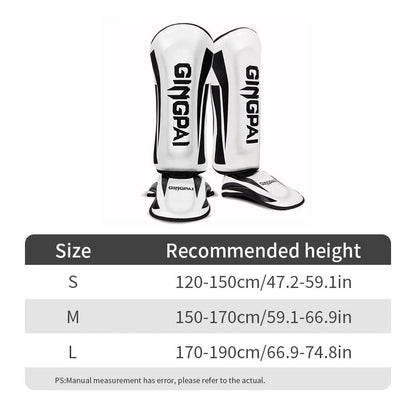 Mandotos kickboxing shin guards for Muay Thai, padded leg protectors designed for kickboxing training and combat sports.