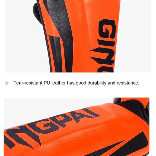 Mandotos kickboxing shin guards for Muay Thai, padded leg protectors for added safety during training and fights.