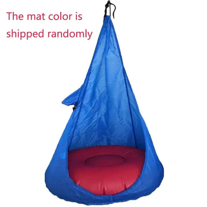 Kid's comfy hammock chair by MANDOTOS, featuring soft fabric and a sturdy frame, perfect for cozy indoor or outdoor relaxation.