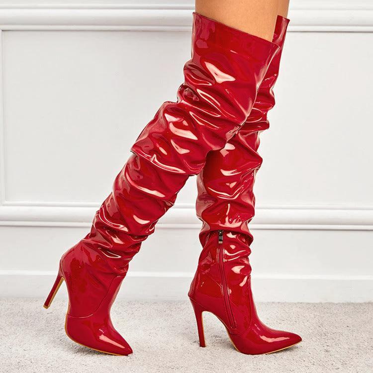 Mandotos women's knee-high long boots with a super high heel, stylish party shoes for fashionable outings.