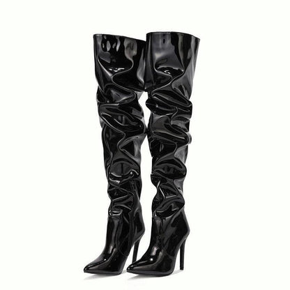 Mandotos women's knee-high long boots with super high heels, stylish party shoes for fashionable occasions.
