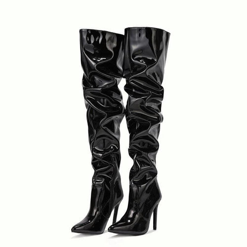 Mandotos women's knee-high long boots with super high heels, stylish party shoes for fashionable occasions.