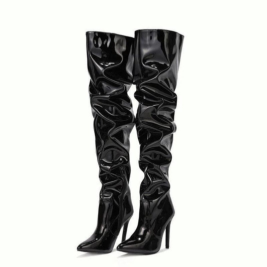 Mandotos women's knee-high long boots with super high heels, stylish party shoes for fashionable occasions.
