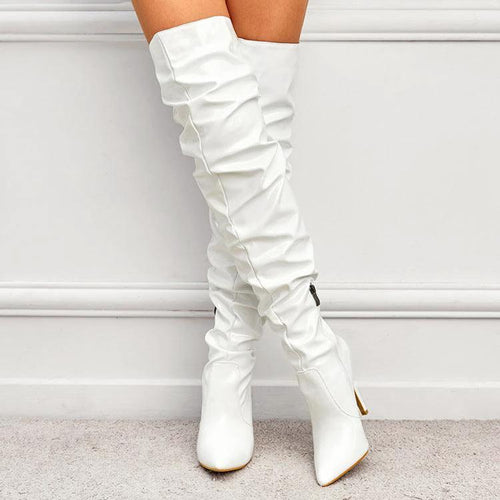 Mandotos women's knee-high long boots with super high heels, stylish party shoes for fashion-forward occasions.