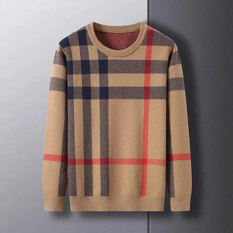 Mandotos men's knitwear casual crew neck sweater in neutral color, featuring a comfortable fit and ribbed cuffs.