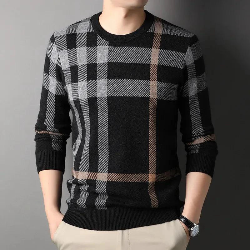 Mandotos men's knitwear casual crew neck sweater in neutral color, featuring a comfortable fit and ribbed cuffs.