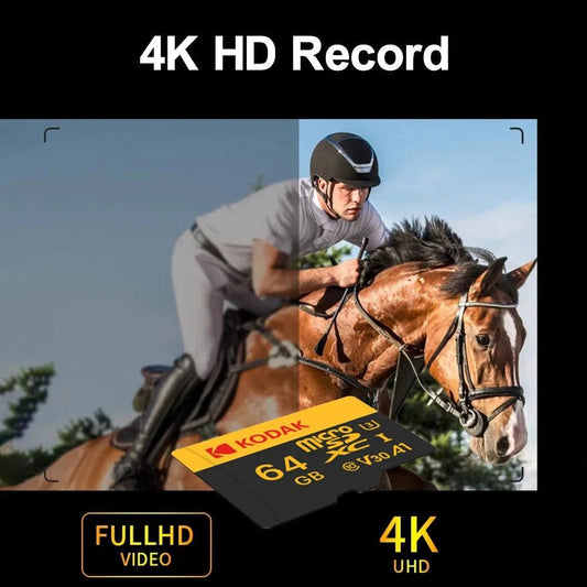 Mandotos KODAK Micro SD memory card with 64GB capacity, U3 V30 A1 class for car camera, PC, and phone storage.