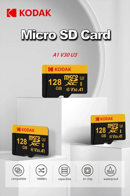 Mandotos Kodak Micro SD Memory Card 64GB with Class 10 U3 V30 A1 speed for car cameras, phones, and PCs.