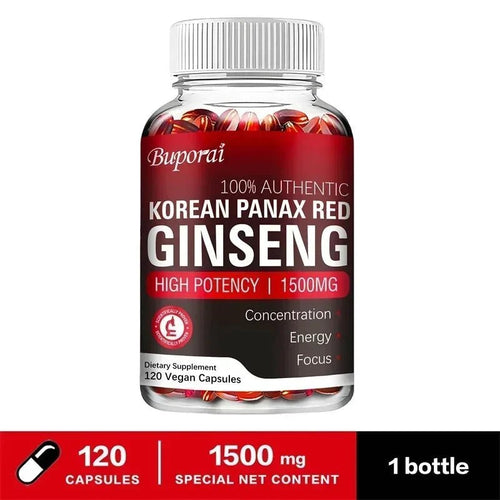Mandotos Korean Red Panax Ginseng capsules for energy, mood, stamina, and mental health support.