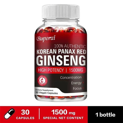 Mandotos Korean Red Panax Ginseng capsules for energy, mood, stamina, and mental health support.