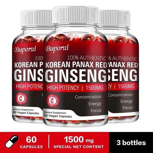 Mandotos Korean Red Panax Ginseng capsules, supplement for energy, mood, stamina, and mental health support.