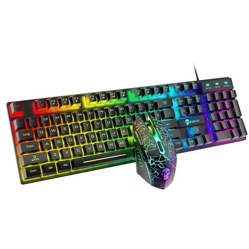 Mandotos Kuiying T6RGB luminous keyboard and mouse set with colorful backlit keys and ergonomic design for gaming and typing.