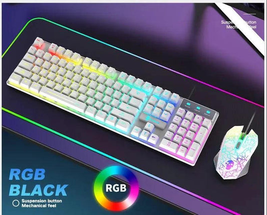 Mandotos Kuiying T6RGB luminous keyboard and mouse set with colorful backlit keys and ergonomic design for gaming and typing.