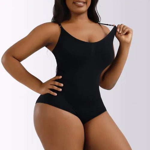 Mandotos ladies' curve-enhancing shaper bodysuit showing smooth fit and supportive design on a model.