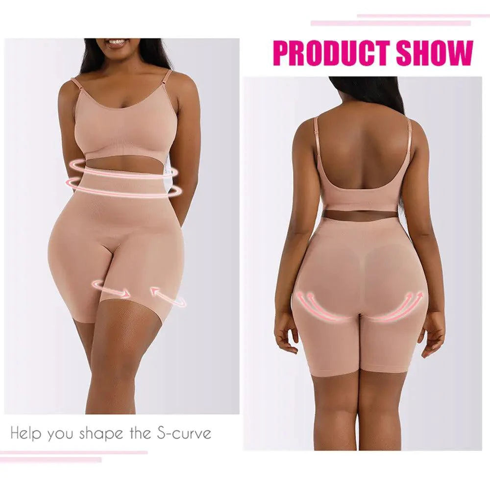 Mandotos ladies' curve-enhancing shaper bodysuit shown on a model, smooths and shapes the waist and hips for a flattering fit.