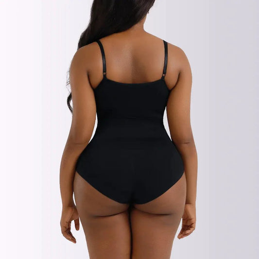 Mandotos Ladies' Curve-Enhancing Shaper Bodysuit shown on a model, highlighting its sleek fit and body-contouring design.