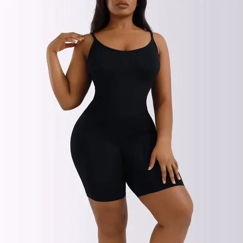 Mandotos ladies' curve-enhancing shaper bodysuit showcasing a seamless black design for shaping and slimming the figure.