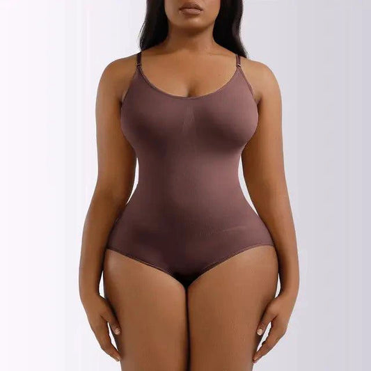 Mandotos ladies' curve-enhancing shaper bodysuit worn by a model, showcasing smooth fit and contouring design.