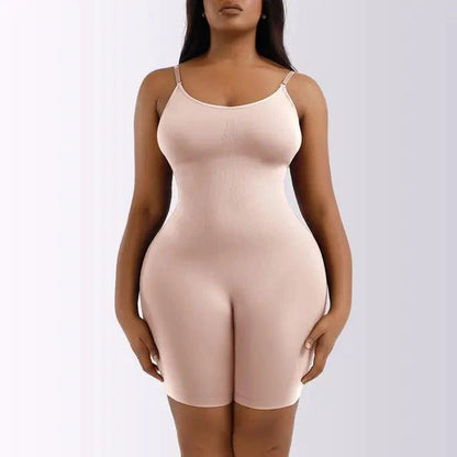 Mandotos Ladies' Curve-Enhancing Shaper Bodysuit displayed on a model, showing its seamless fit and supportive design.