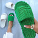 Comfortable ladies' plush slip-on slippers from MANDOTOS with soft, cozy interior and stylish design for indoor wear.