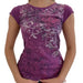 Ladies' retro print crop tee by MANDOTOS featuring vibrant vintage-inspired patterns and a stylish cropped fit.
