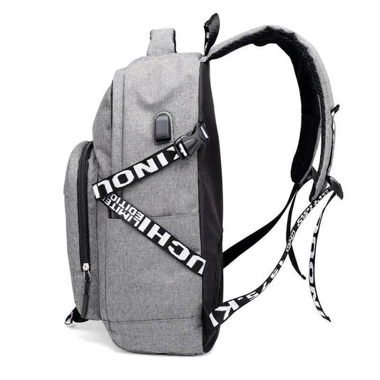 Mandotos laptop backpack with USB charging port, black textile, ergonomic shoulder straps, and multiple compartments for tech gear.