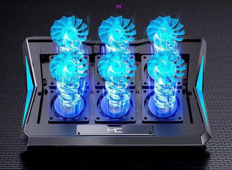Mandotos foldable laptop radiator and desktop cooling base with adjustable height, designed to improve airflow and device cooling.