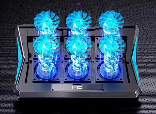 Mandotos foldable laptop radiator and desktop cooling base with adjustable height, designed to improve airflow and device cooling.