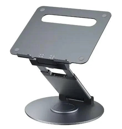 Mandotos laptop stand for desk with 360° rotating base, adjustable height and stable support for ergonomic workspace setup.